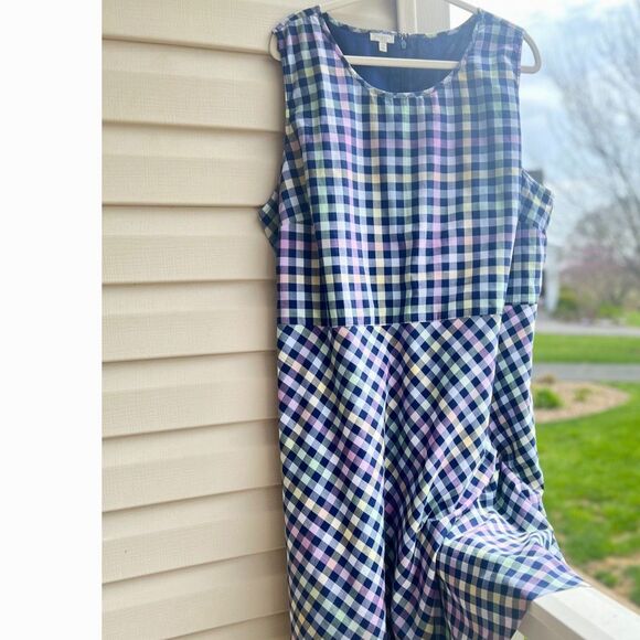 Talbots Pastel Sleeveless Checkered Gingham Sleeveless Pinafore Dress 22W - Picture 2 of 6